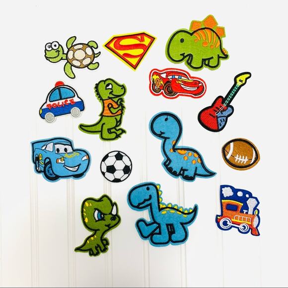 Iron On Patches Balls Dinosaurs Turtle Car Truck - Picture 1 of 5